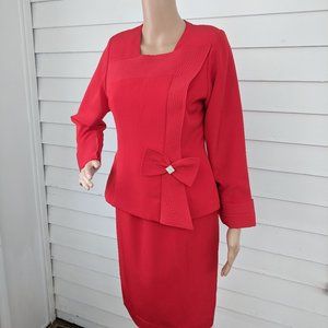 Red Suit Jacket Skirt Holiday Christmas Church 80s